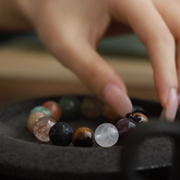 OZ Himalaya Series MC1004 14mm Blue Kyanite Super Seven Bracelet - Black Obsidian & Green Rutilated Quartz - Earth Tone Gift